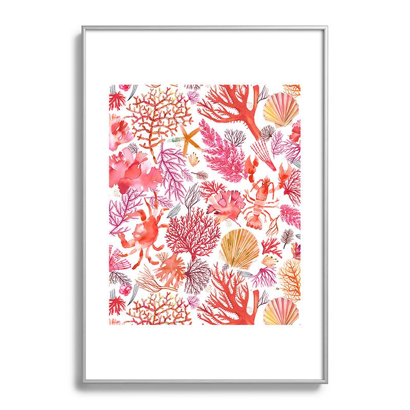 Ninola Design Botanic Retreat Coral Reef Crab Lobster Red Metal Framed Art Print