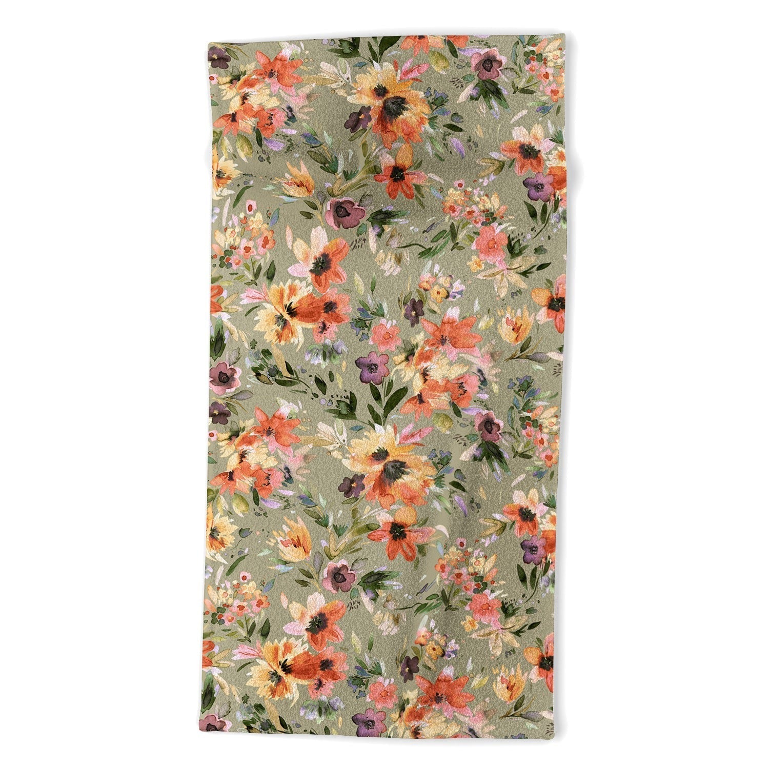 Ninola Design Botanic Retreat Painterly Tropical Flowers Sage Green Beach Towel