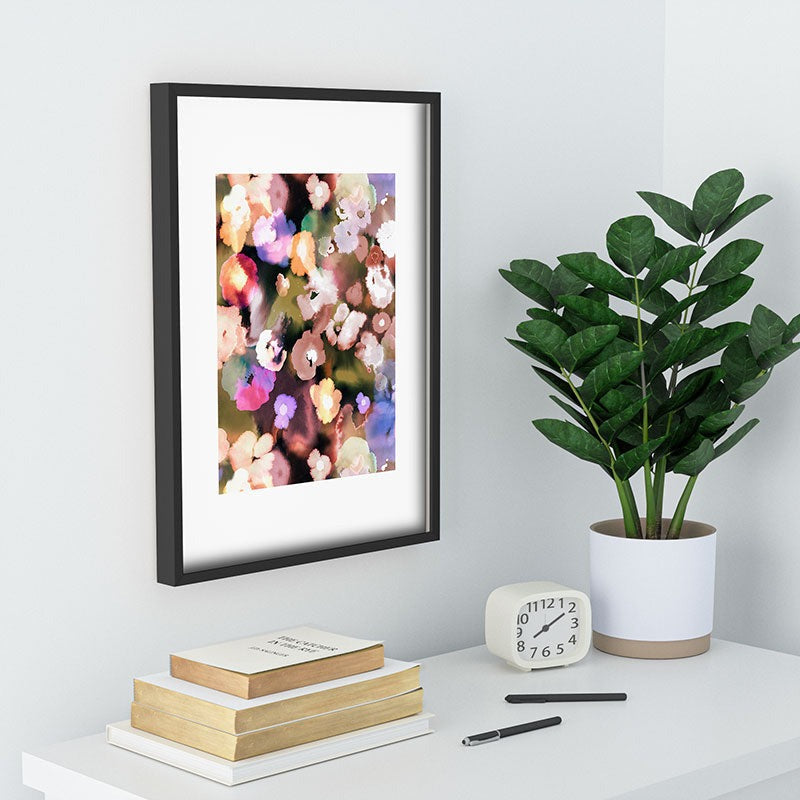 Ninola Design Botanic Retreat Ombre Abstract Watercolor Flowers Pink gold Recessed Framing Rectangle