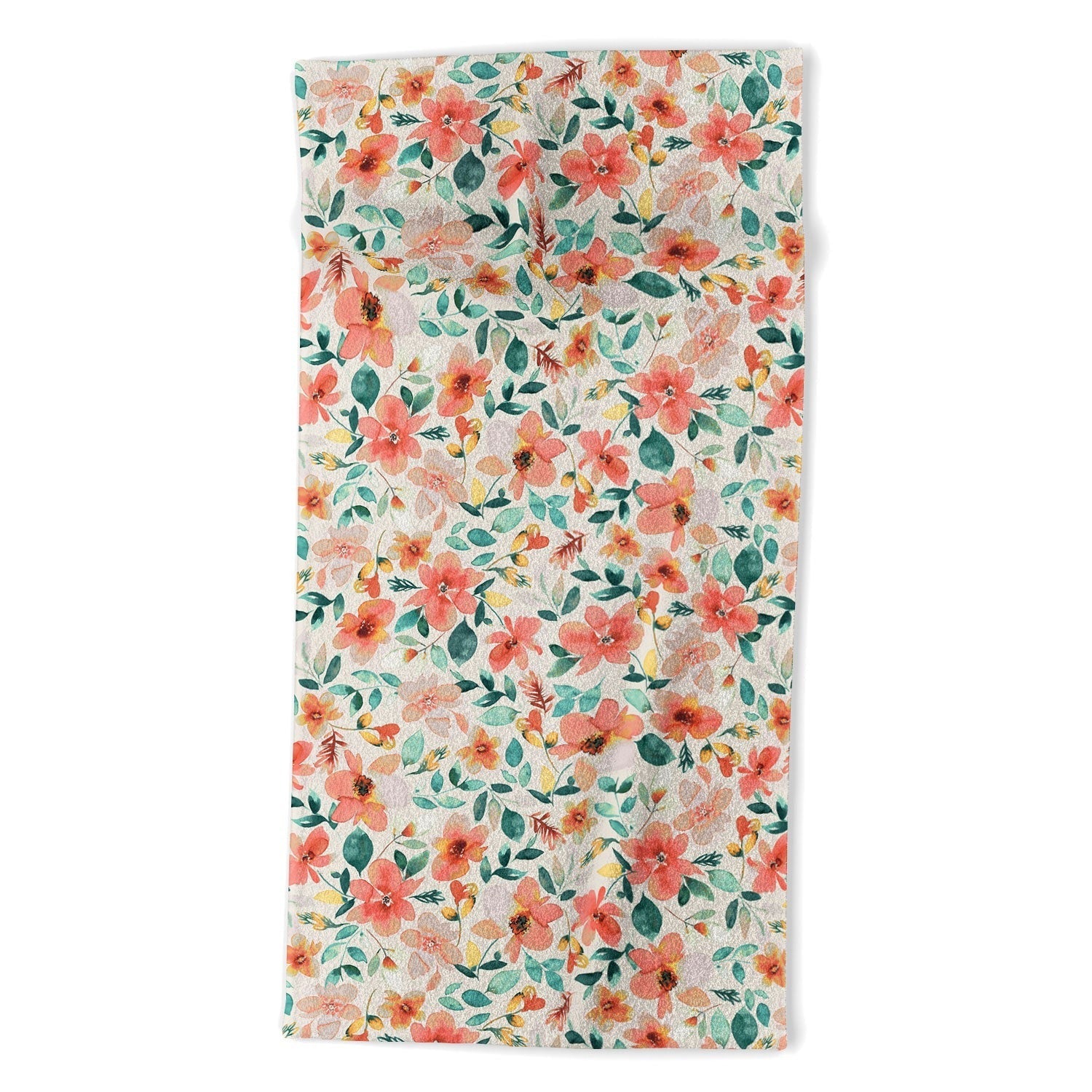 Ninola Design Botanic Retreat Tropical Whimsical Flowers Coral Green Beach Towel