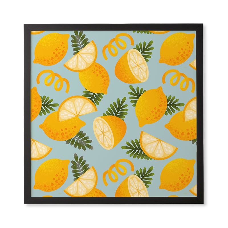 Jessica Molina Lemon Pattern on Sky Blue Framed Wall Art