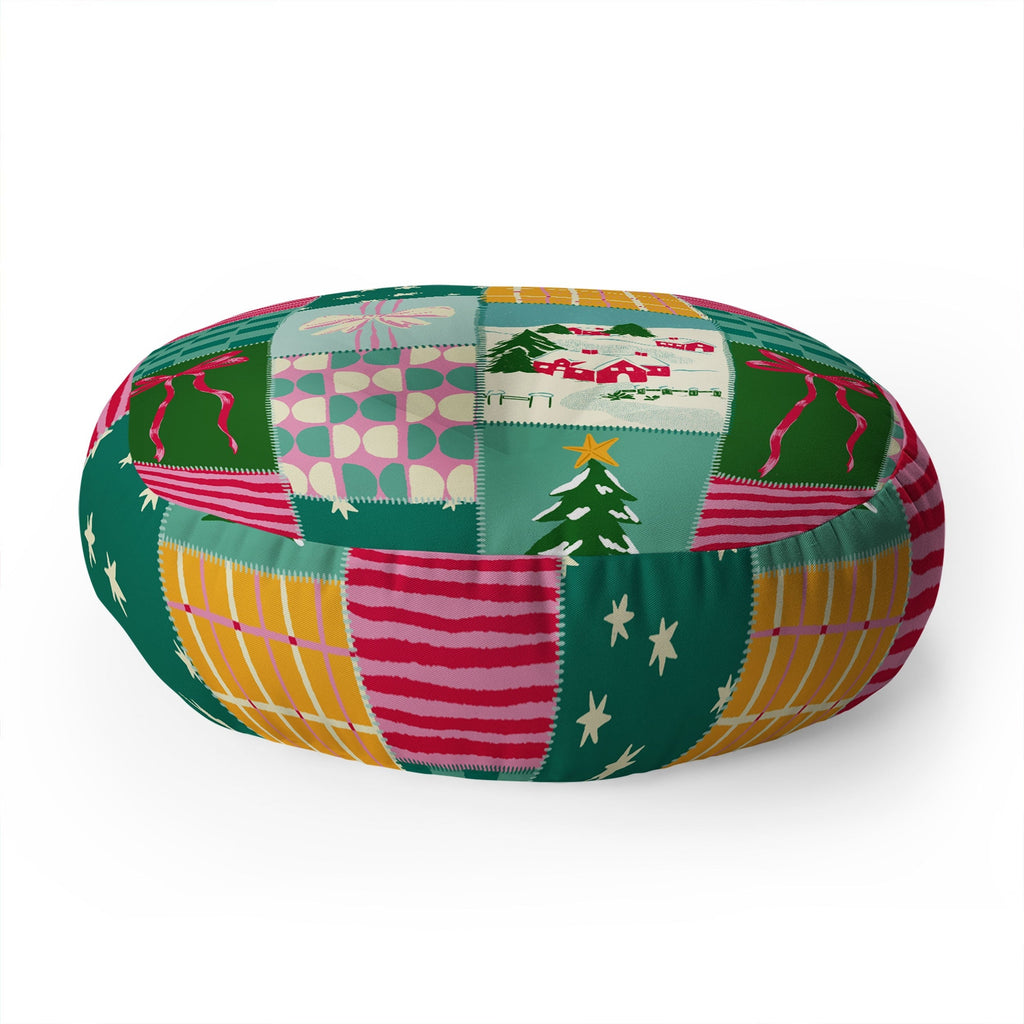 LouBruzzoni Cozy Christmas Patchwork Floor Pillow Round