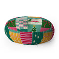 LouBruzzoni Cozy Christmas Patchwork Floor Pillow Round