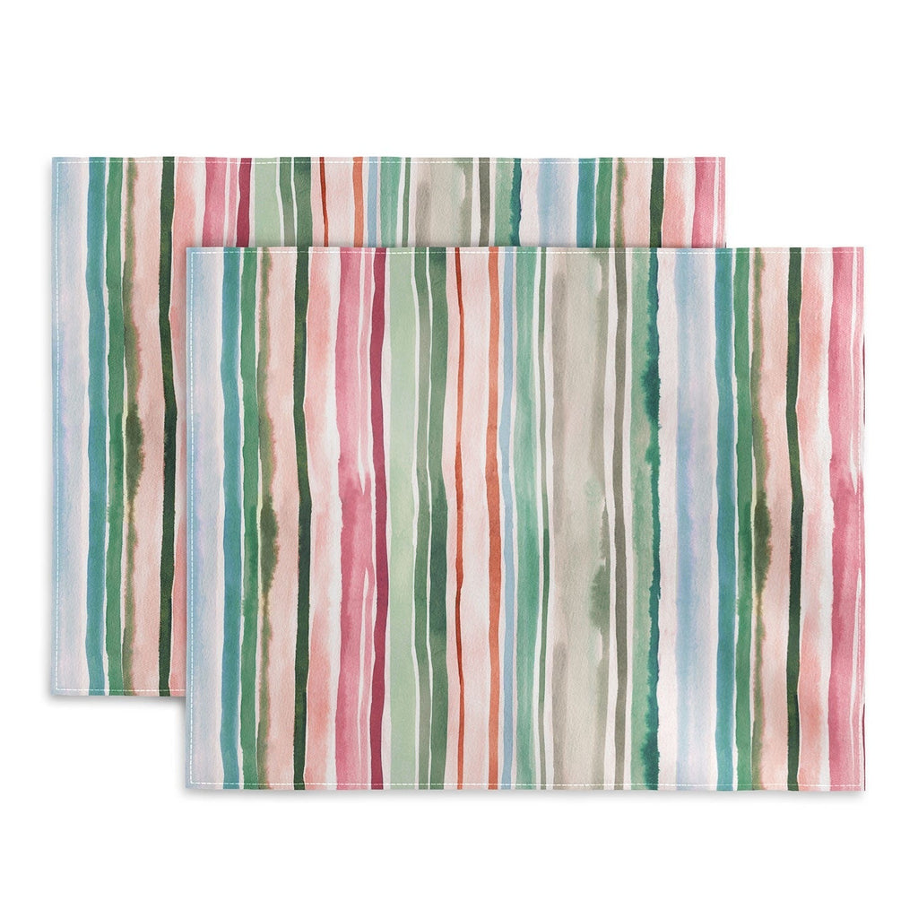 Ninola Design Botanic Retreat Watercolor Stripes Green Orange Red Placemat