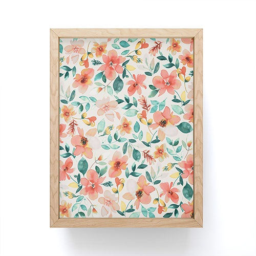 Ninola Design Botanic Retreat Tropical Whimsical Flowers Coral Green Framed Mini Art Print