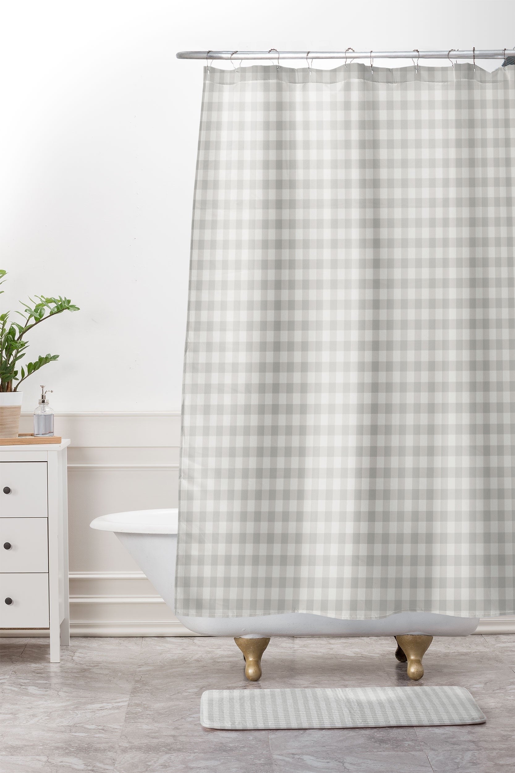 Colour Poems Gingham Plaid Pattern Cloud White Memory Foam Bath Mat