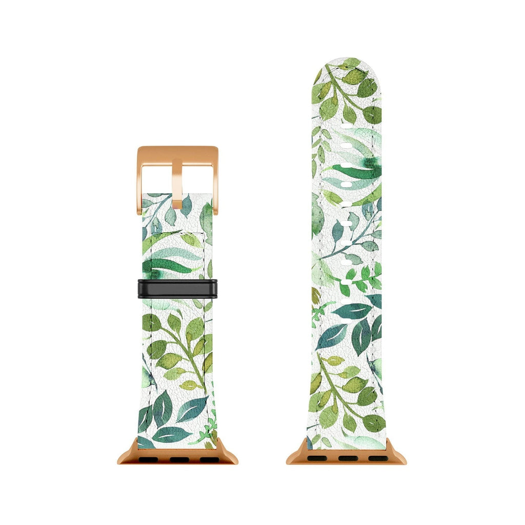 Ninola Design Botanic Retreat Loose Botanical Leaves Watercolor Green Apple Watch Band
