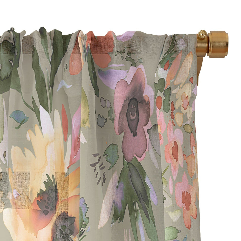 Ninola Design Botanic Retreat Painterly Tropical Flowers Sage Green Sheer Non Repeat