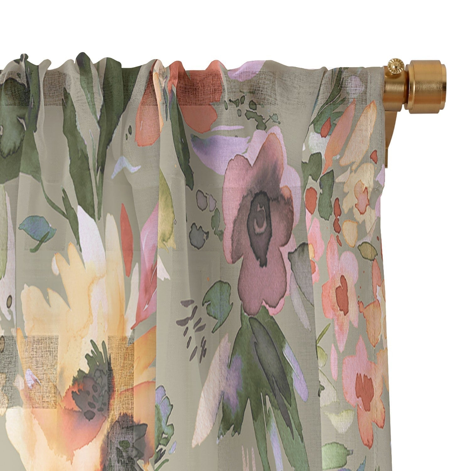 Ninola Design Botanic Retreat Painterly Tropical Flowers Sage Green Sheer Non Repeat