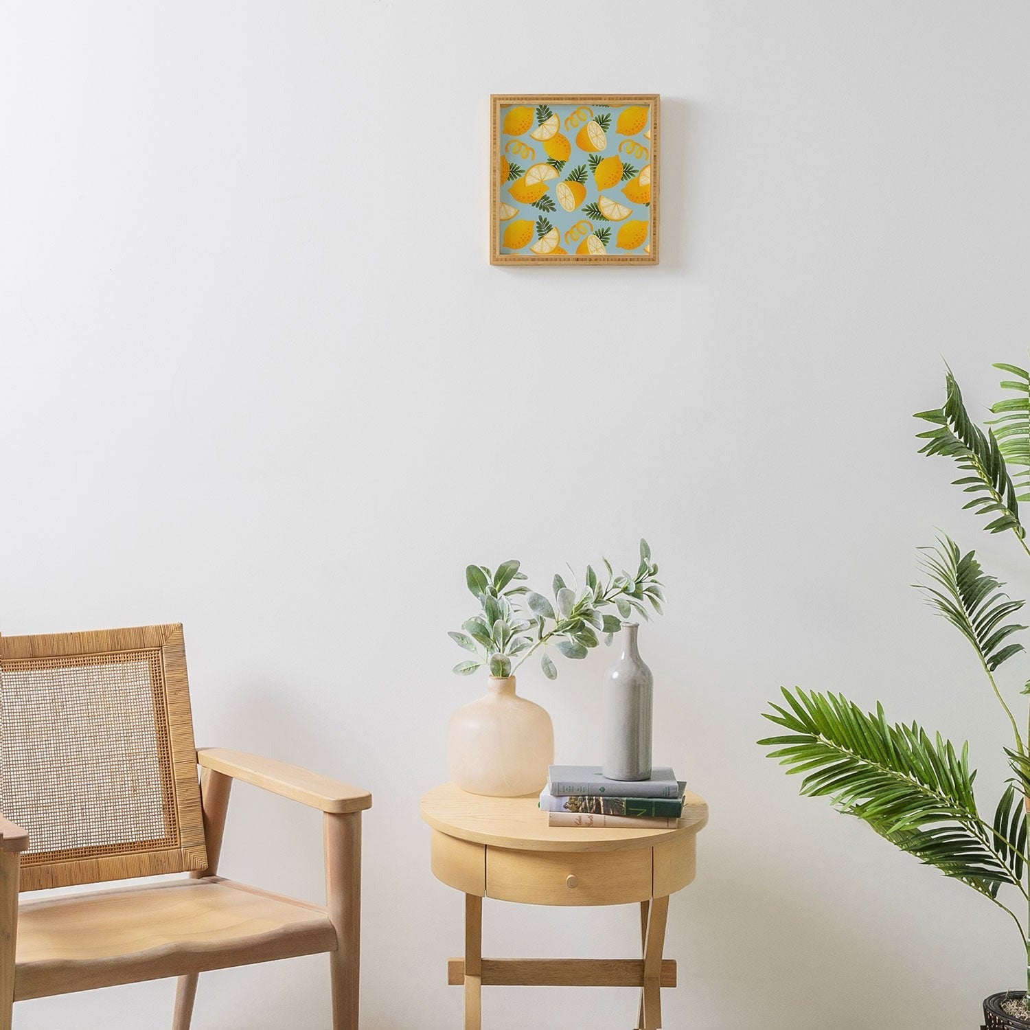 Jessica Molina Lemon Pattern on Sky Blue Framed Wall Art