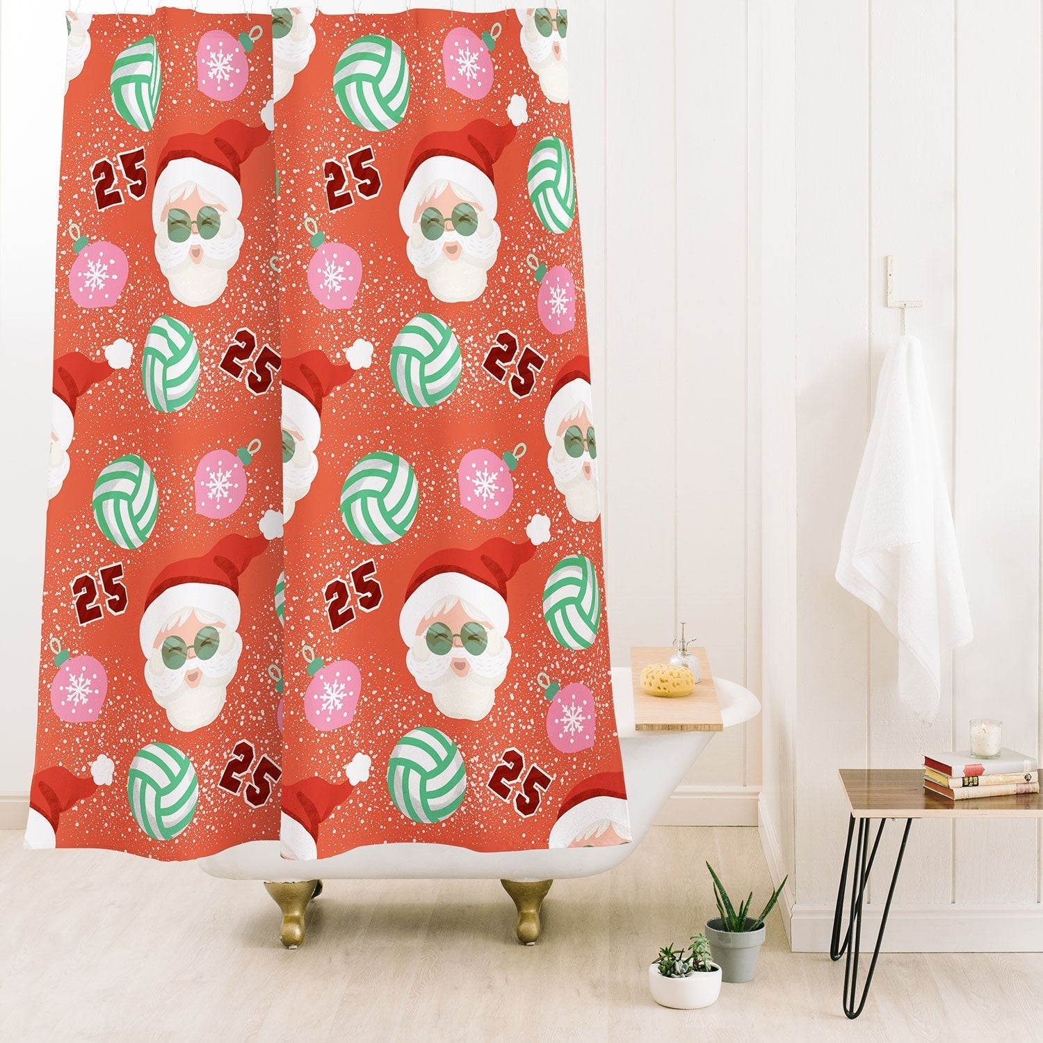 Design by Spark Sporty Volleyball Santa Shower Curtain