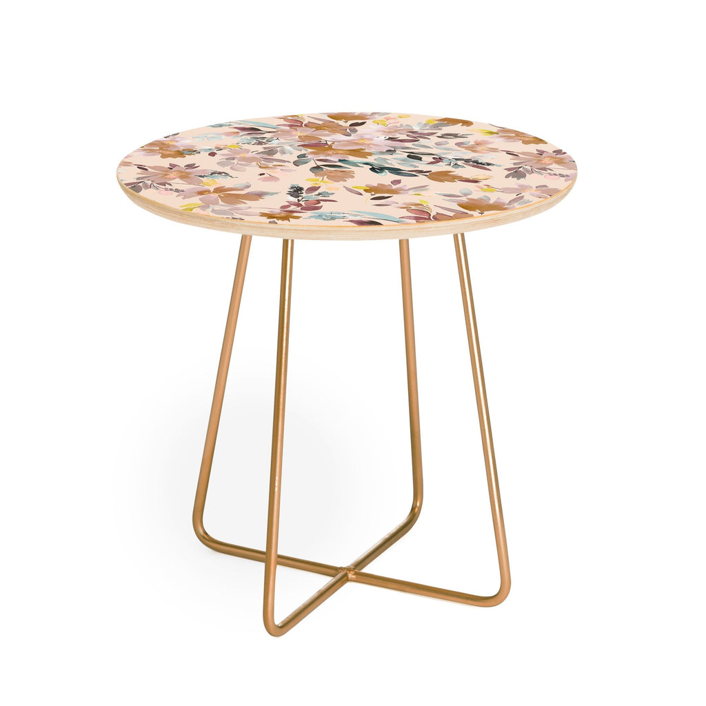 Ninola Design Botanic Retreat Floral Oleander Whimsical Soft Pink Round Side Table