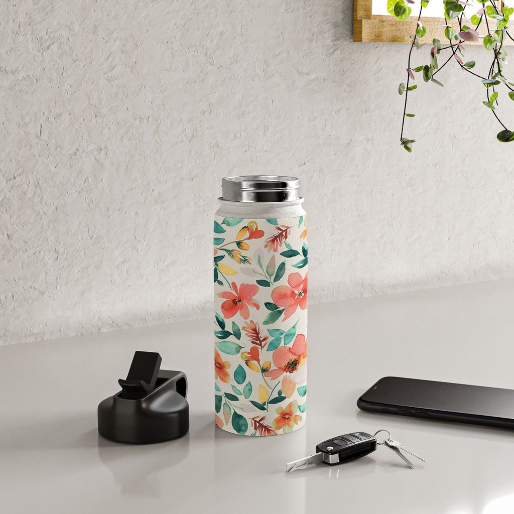 Ninola Design Botanic Retreat Tropical Whimsical Flowers Coral Green Water Bottle