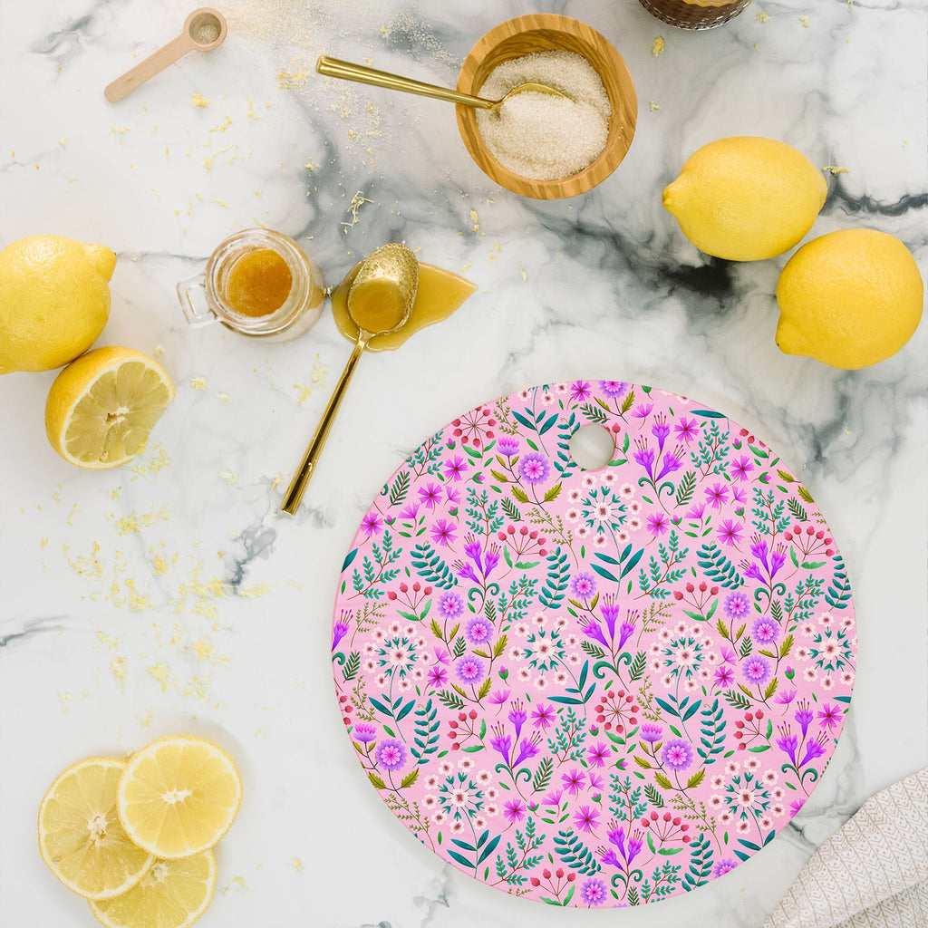 Pimlada Phuapradit Ditsy Purple Floral Half Drop Cutting Board Round