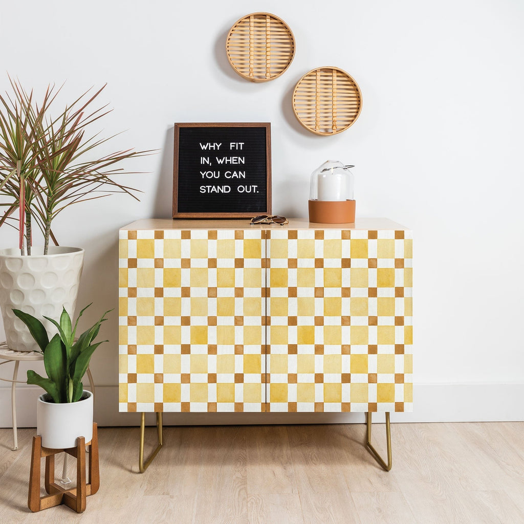 Ninola Design Everyday Artifact Checker Mosaic Tiles Geometry Yellow Credenza