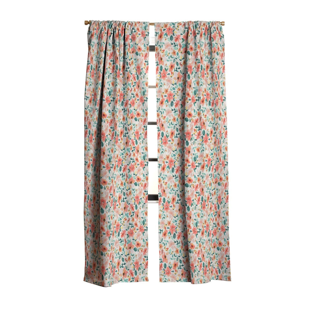 Ninola Design Botanic Retreat Tropical Whimsical Flowers Coral Green Blackout Window Curtain