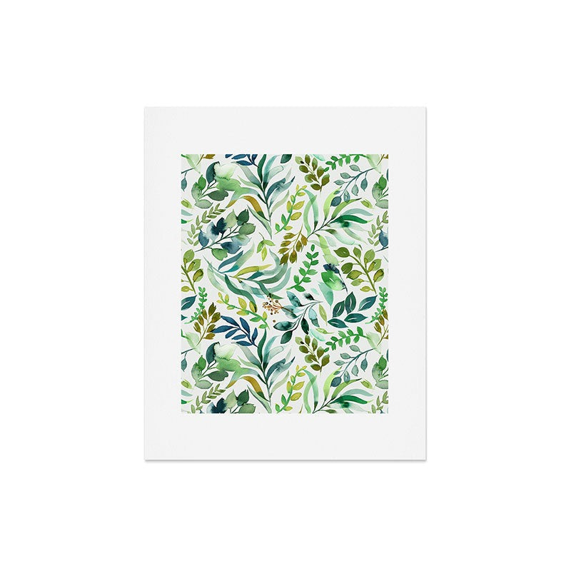 Ninola Design Botanic Retreat Loose Botanical Leaves Watercolor Green Art Print