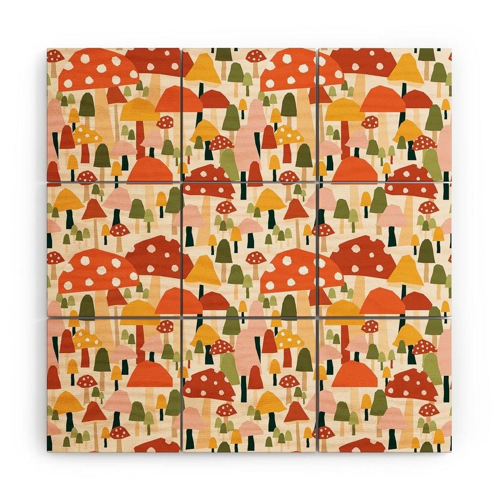 Valeria Frustaci autumnal mushrooms Wood Wall Mural