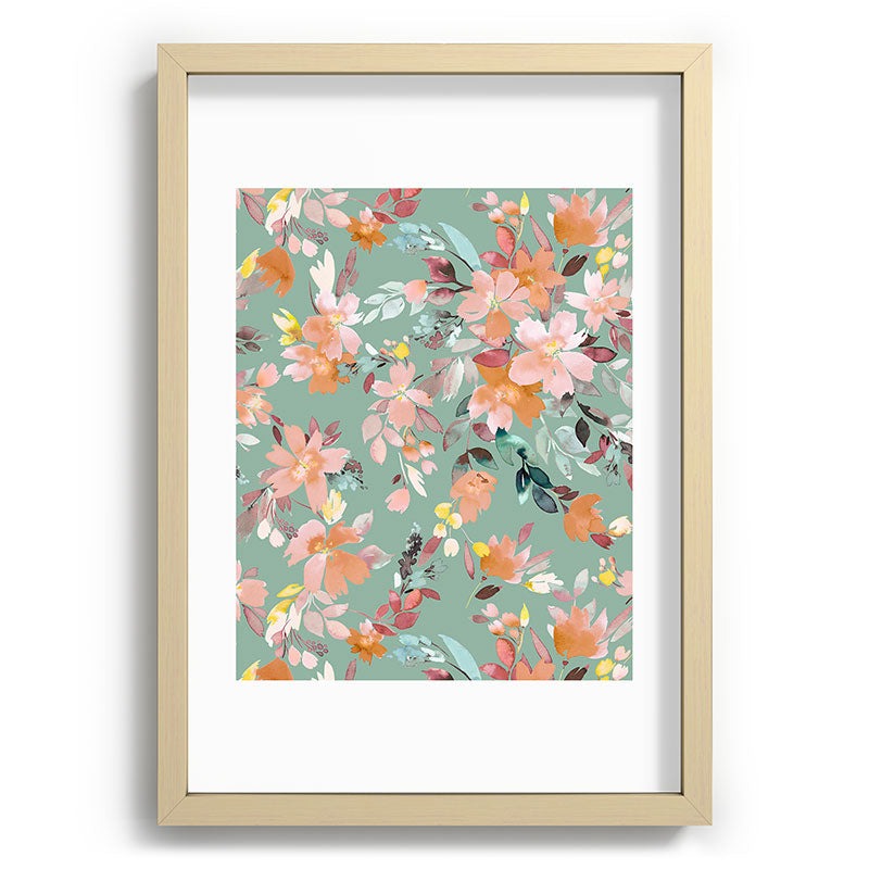 Ninola Design Botanic Retreat Floral Oleander Whimsical Teal Green Recessed Framing Rectangle