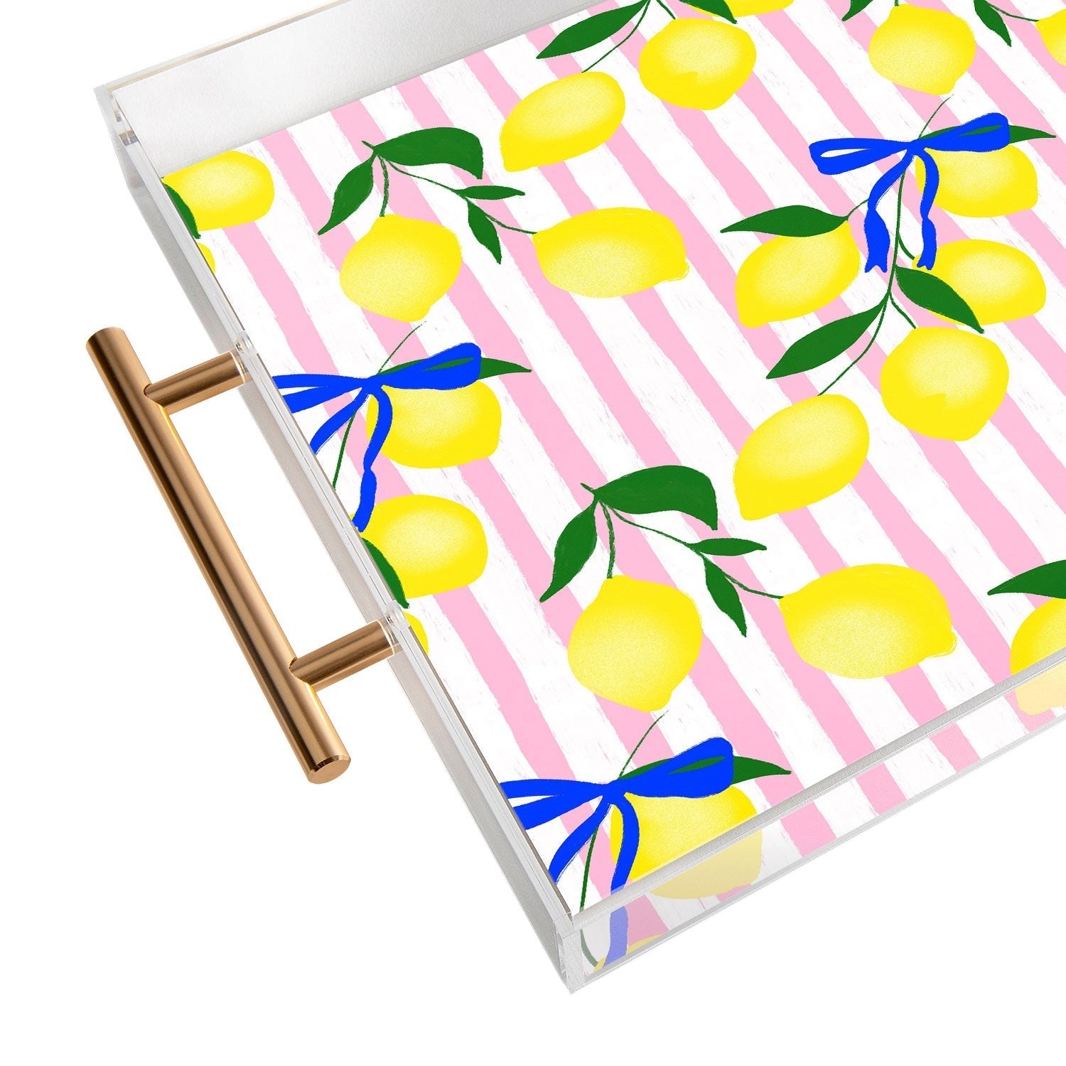 Design by Spark Zesty Lemons and Stripes Acrylic Tray