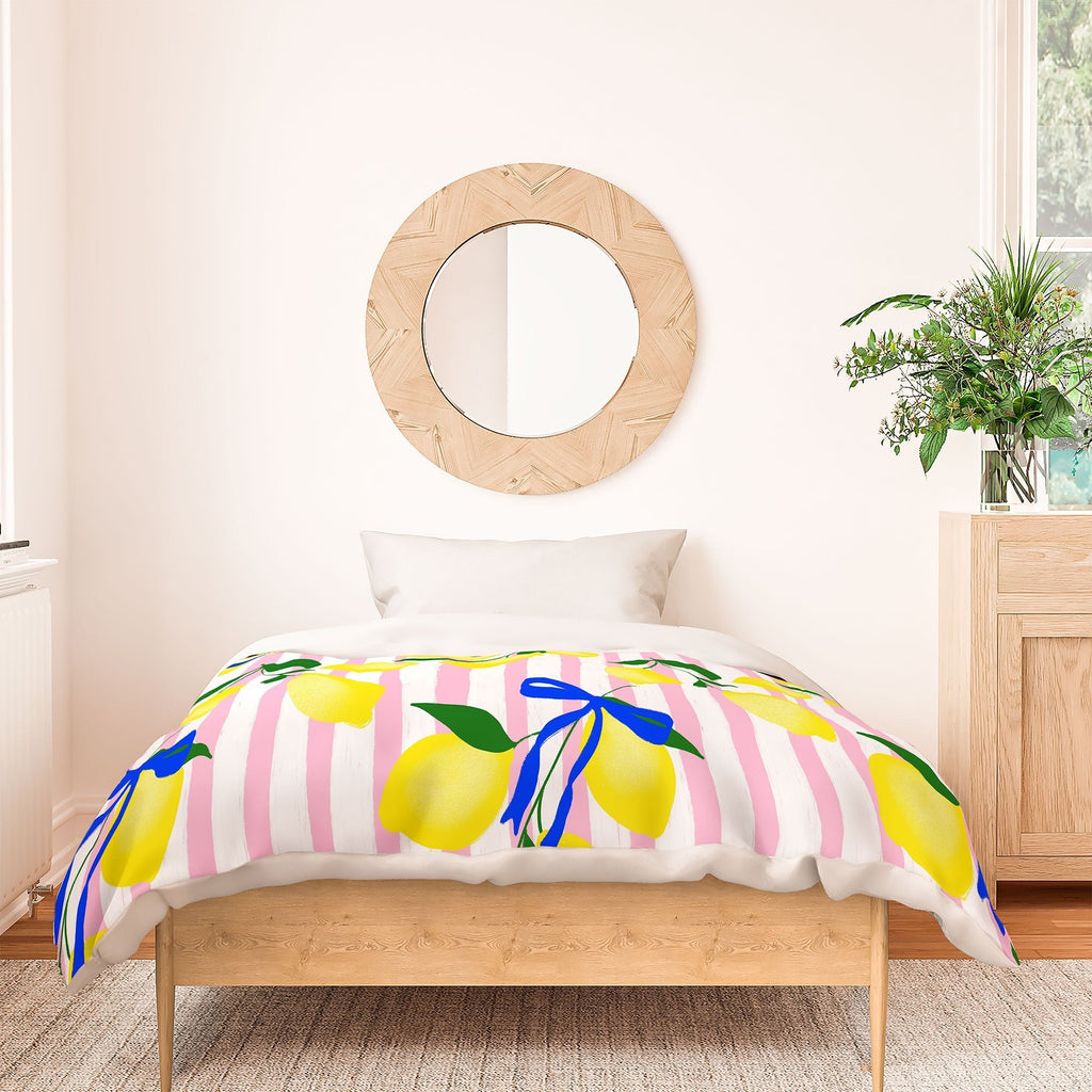 Design by Spark Zesty Lemons and Stripes Duvet Cover