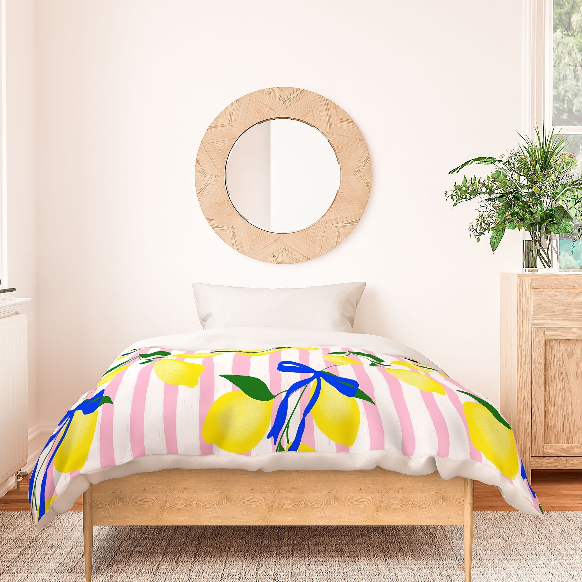 Design by Spark Zesty Lemons and Stripes Duvet Cover