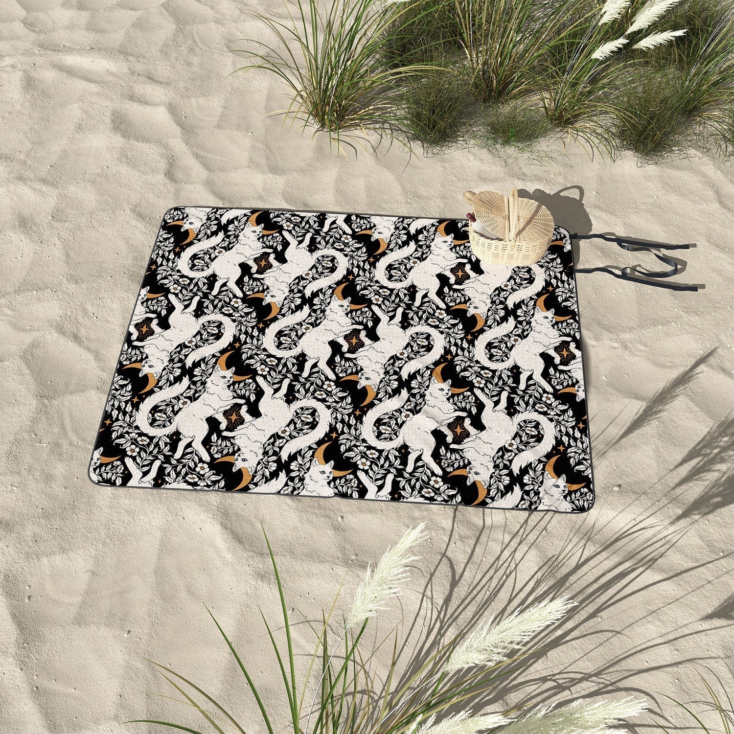 Avenie Celestial Cats Gold Picnic Blanket