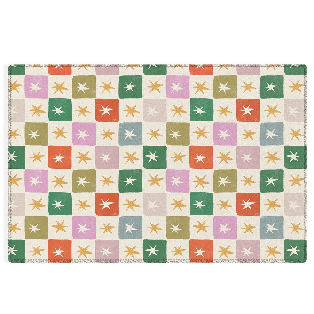 LouBruzzoni Retro Star Block Pattern Outdoor Rug
