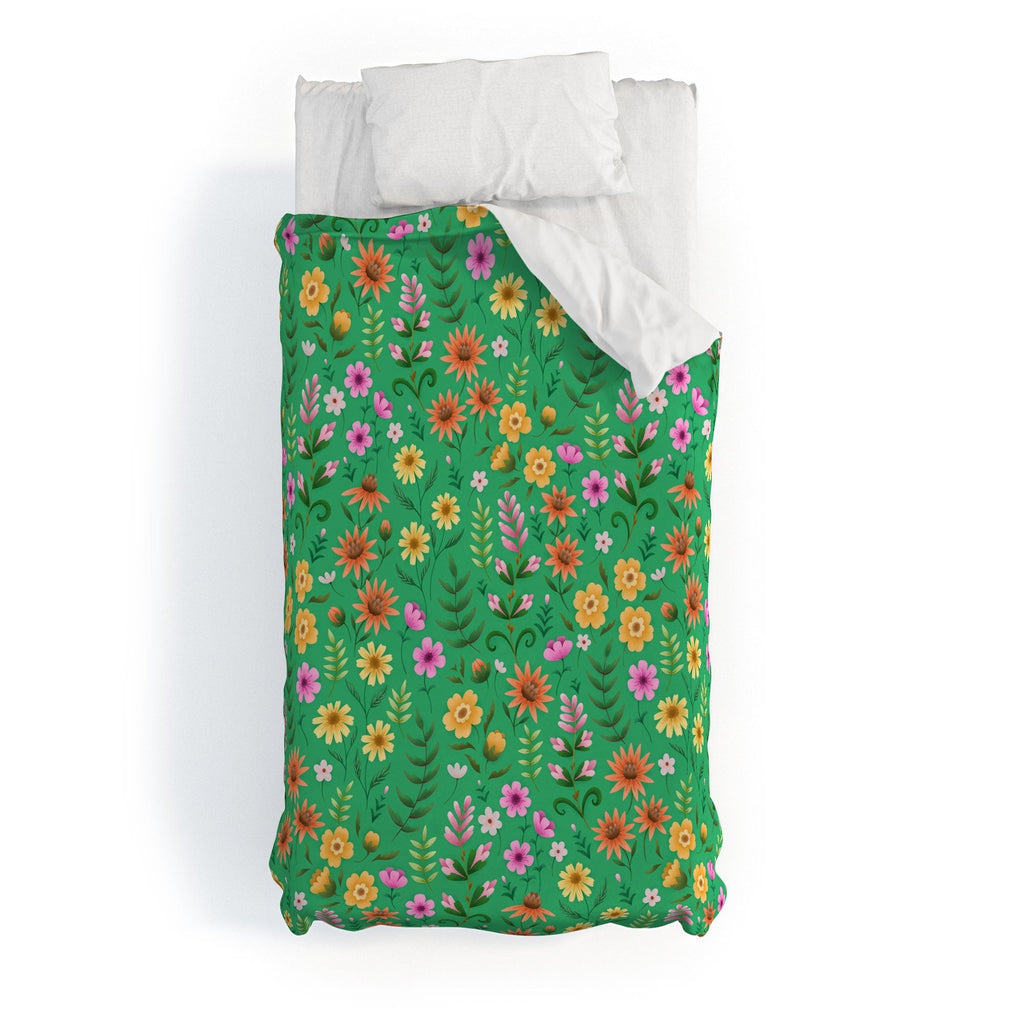 Pimlada Phuapradit Ditsy Spring Floral Green Duvet Cover