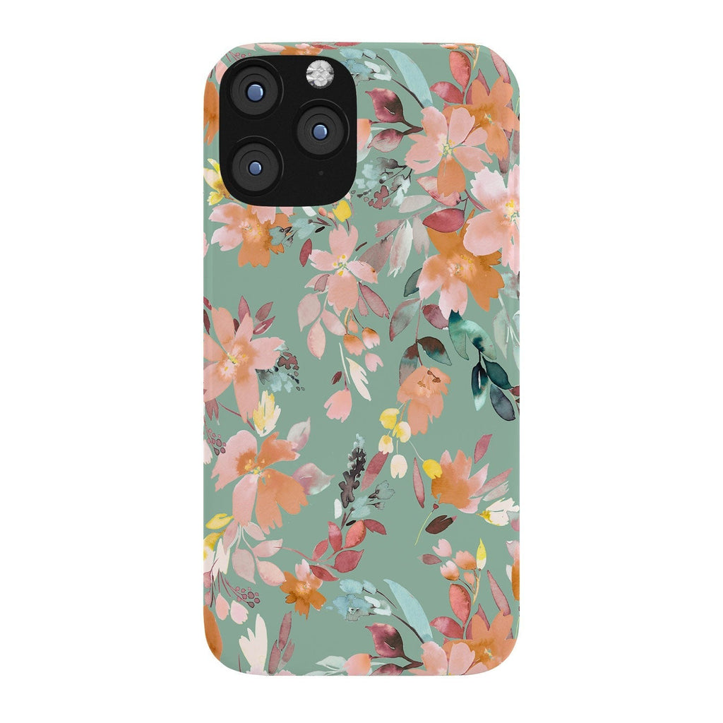 Ninola Design Botanic Retreat Floral Oleander Whimsical Teal Green Phone Case