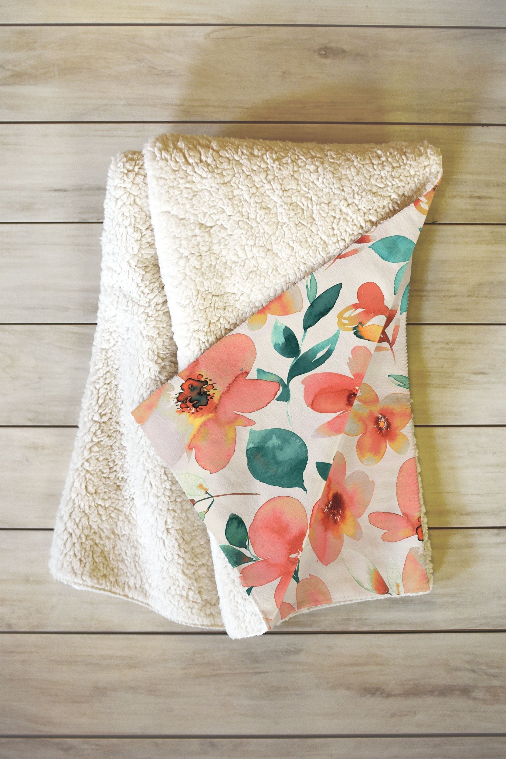 Ninola Design Botanic Retreat Tropical Whimsical Flowers Coral Green Fleece Throw Blanket