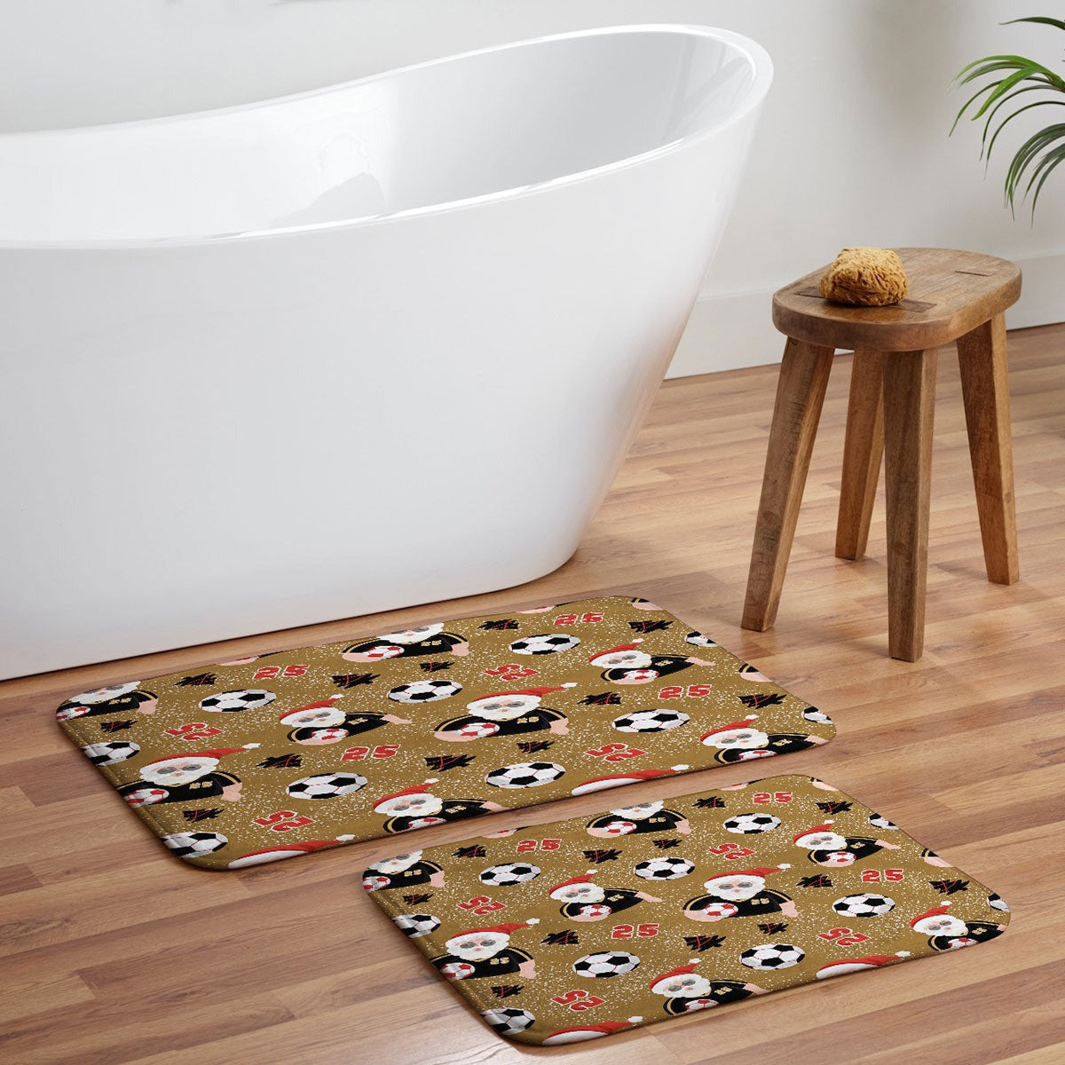 Design by Spark Sporty Soccer Santa Holiday Memory Foam Bath Mat