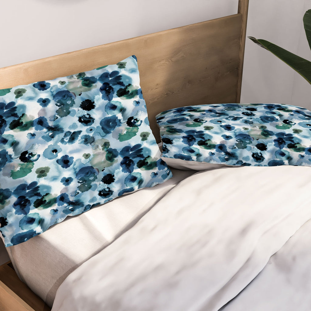 Ninola Design Botanic Retreat Ombre Abstract Watercolor Flowers Blue Navy Pillow Shams