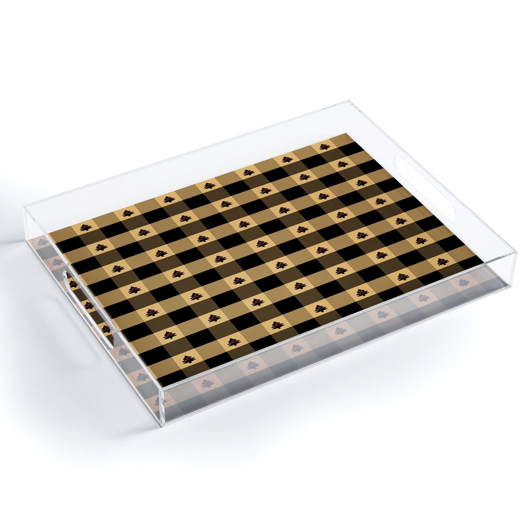 Design by Spark Black Gold Tree Tree Gingham Acrylic Tray