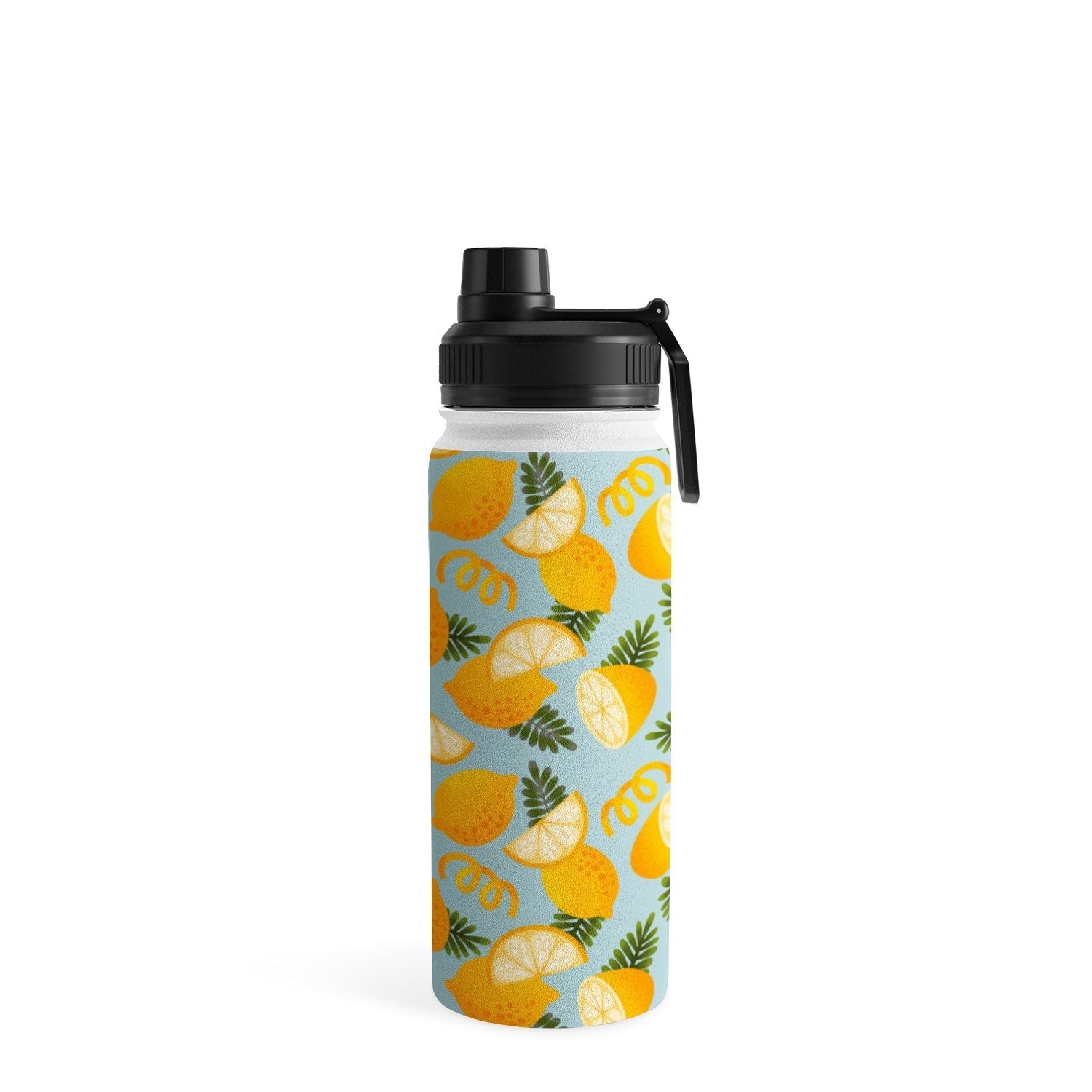 Jessica Molina Lemon Pattern on Sky Blue Water Bottle
