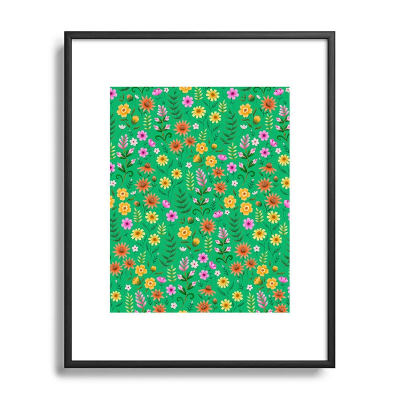Pimlada Phuapradit Ditsy Spring Floral Green Metal Framed Art Print