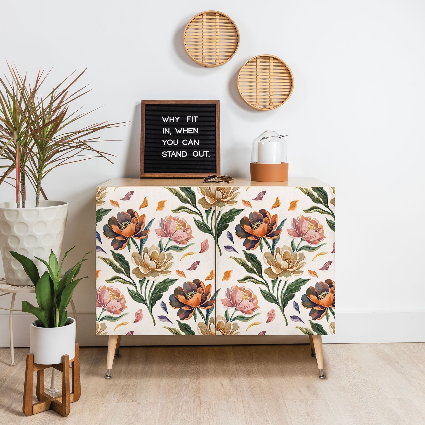 Marta Barragan Camarasa Hand Painted Peony Florals Credenza
