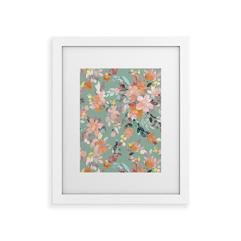 Ninola Design Botanic Retreat Floral Oleander Whimsical Teal Green Framed Art Print