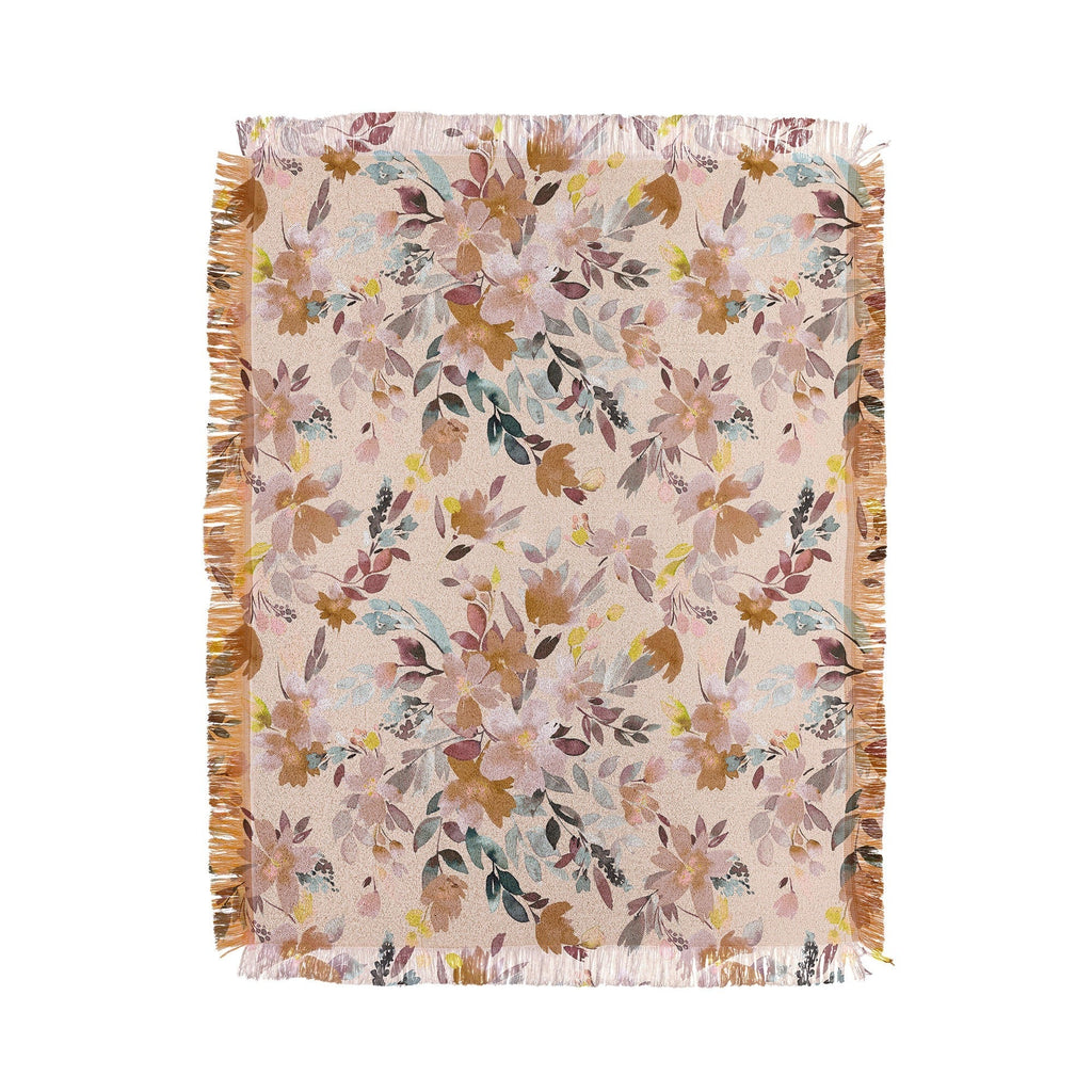 Ninola Design Botanic Retreat Floral Oleander Whimsical Soft Pink Throw Blanket