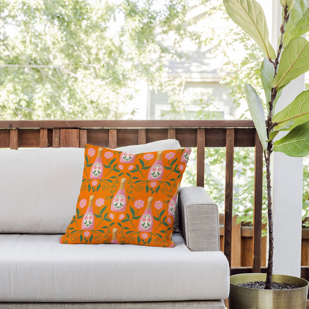 Design by Spark Rose Bubbly And Florals Outdoor Throw Pillow