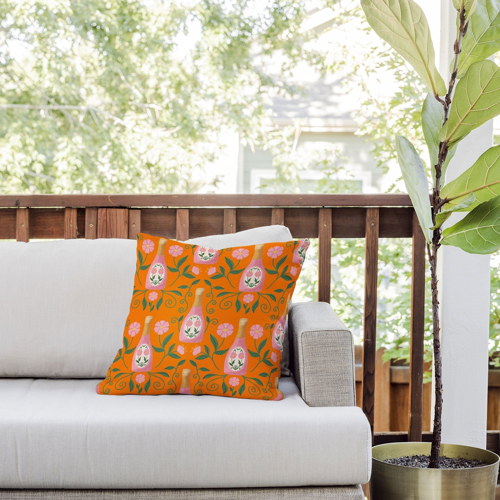 Design by Spark Rose Bubbly And Florals Outdoor Throw Pillow