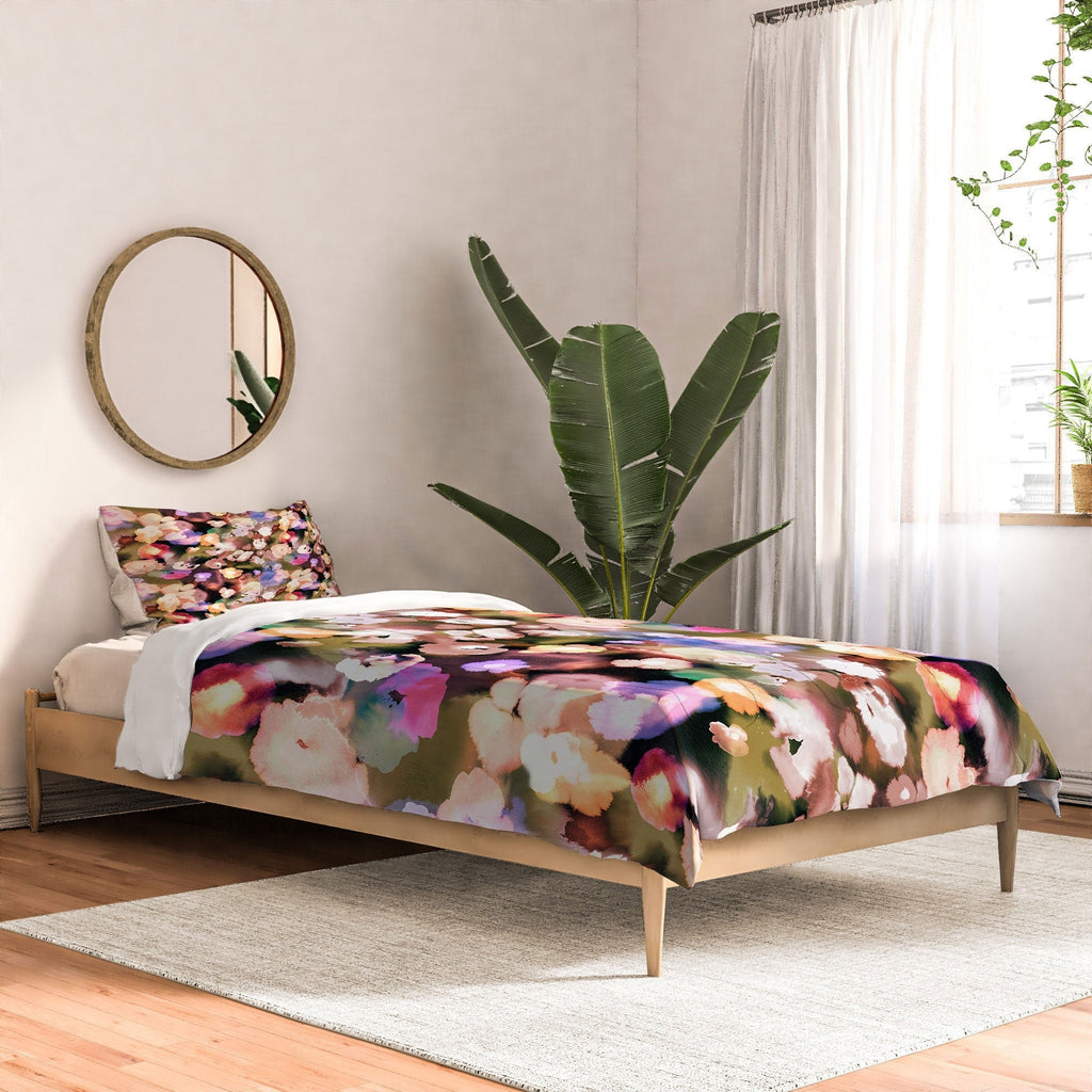 Ninola Design Botanic Retreat Ombre Abstract Watercolor Flowers Pink gold Comforter