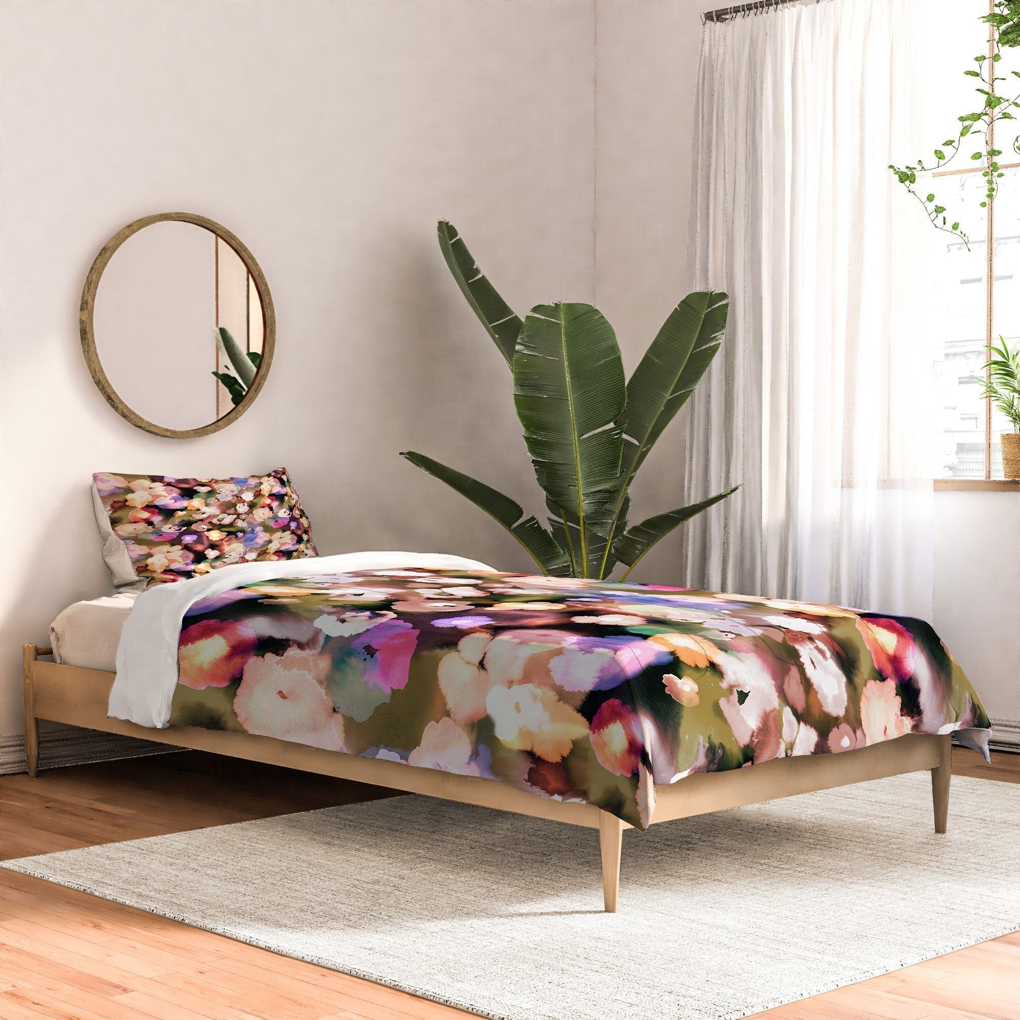 Ninola Design Botanic Retreat Ombre Abstract Watercolor Flowers Pink gold Comforter
