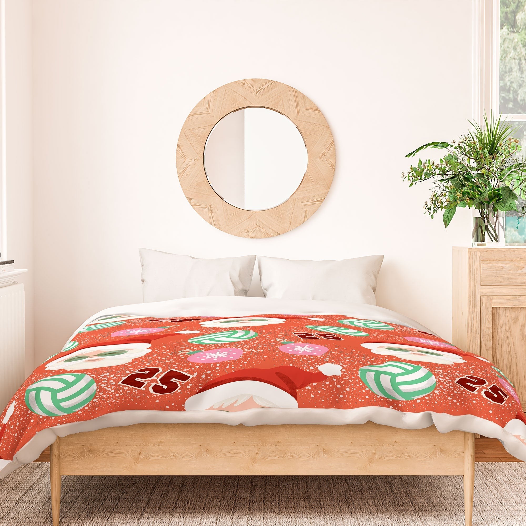 Design by Spark Sporty Volleyball Santa Duvet Cover