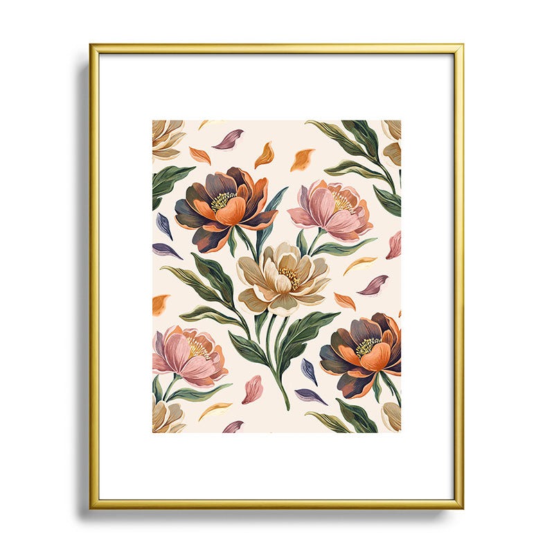 Marta Barragan Camarasa Hand Painted Peony Florals Metal Framed Art Print