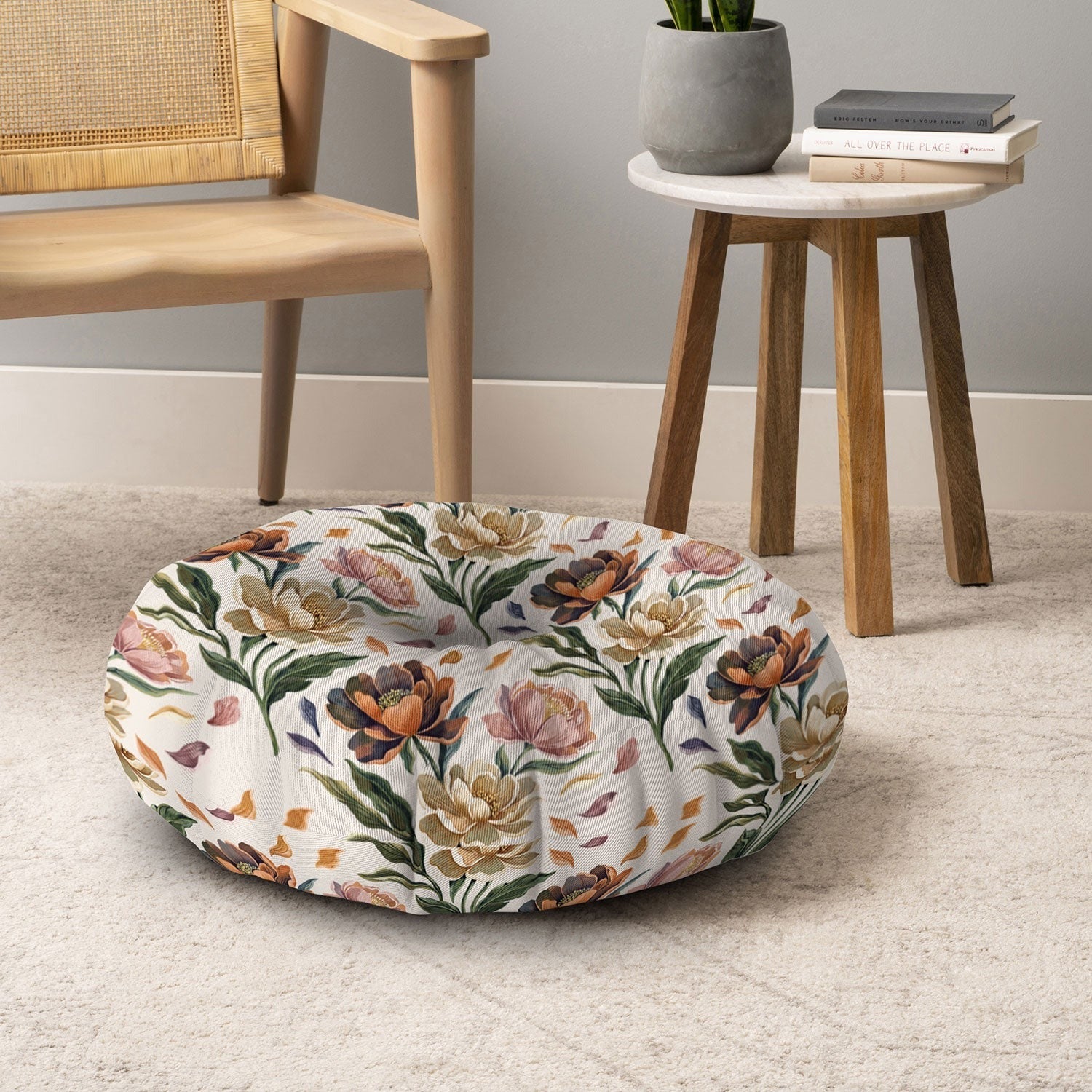 Marta Barragan Camarasa Hand Painted Peony Florals Floor Pillow Round