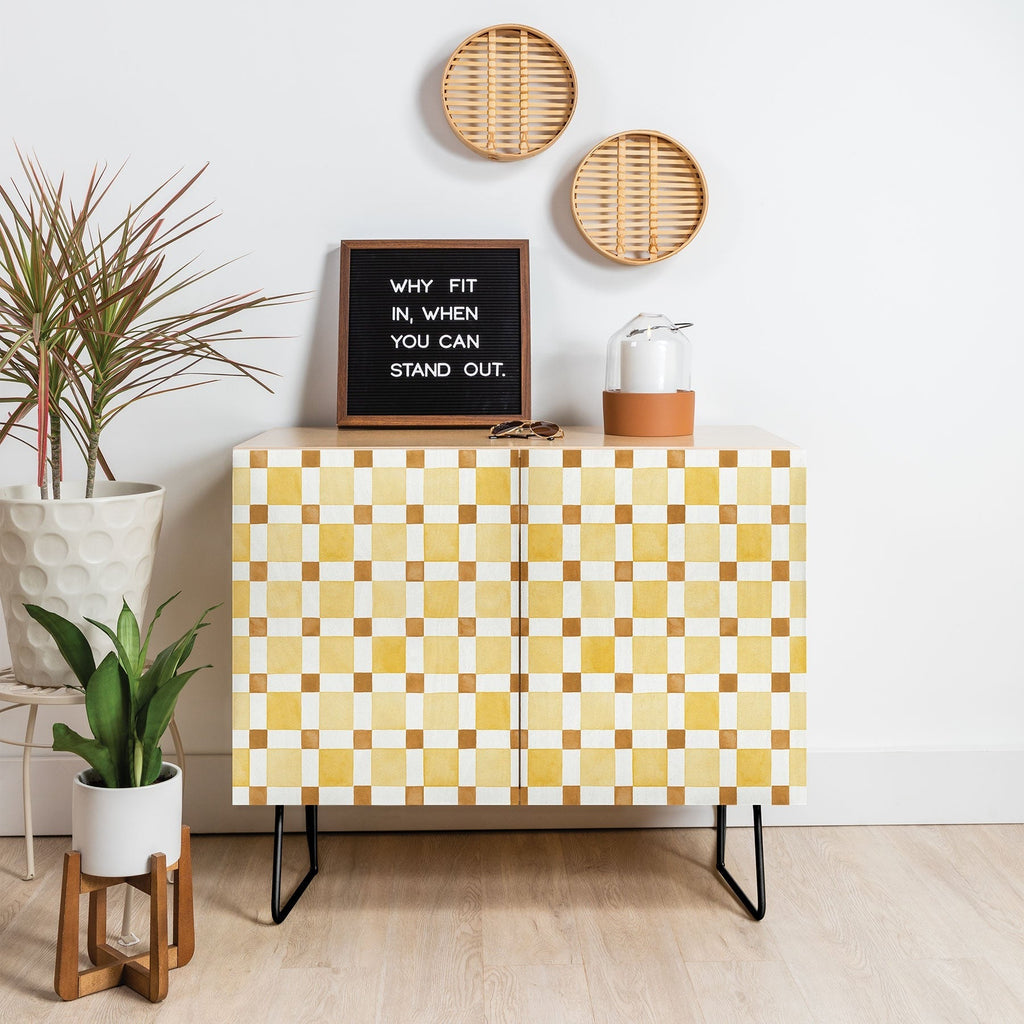 Ninola Design Everyday Artifact Checker Mosaic Tiles Geometry Yellow Credenza