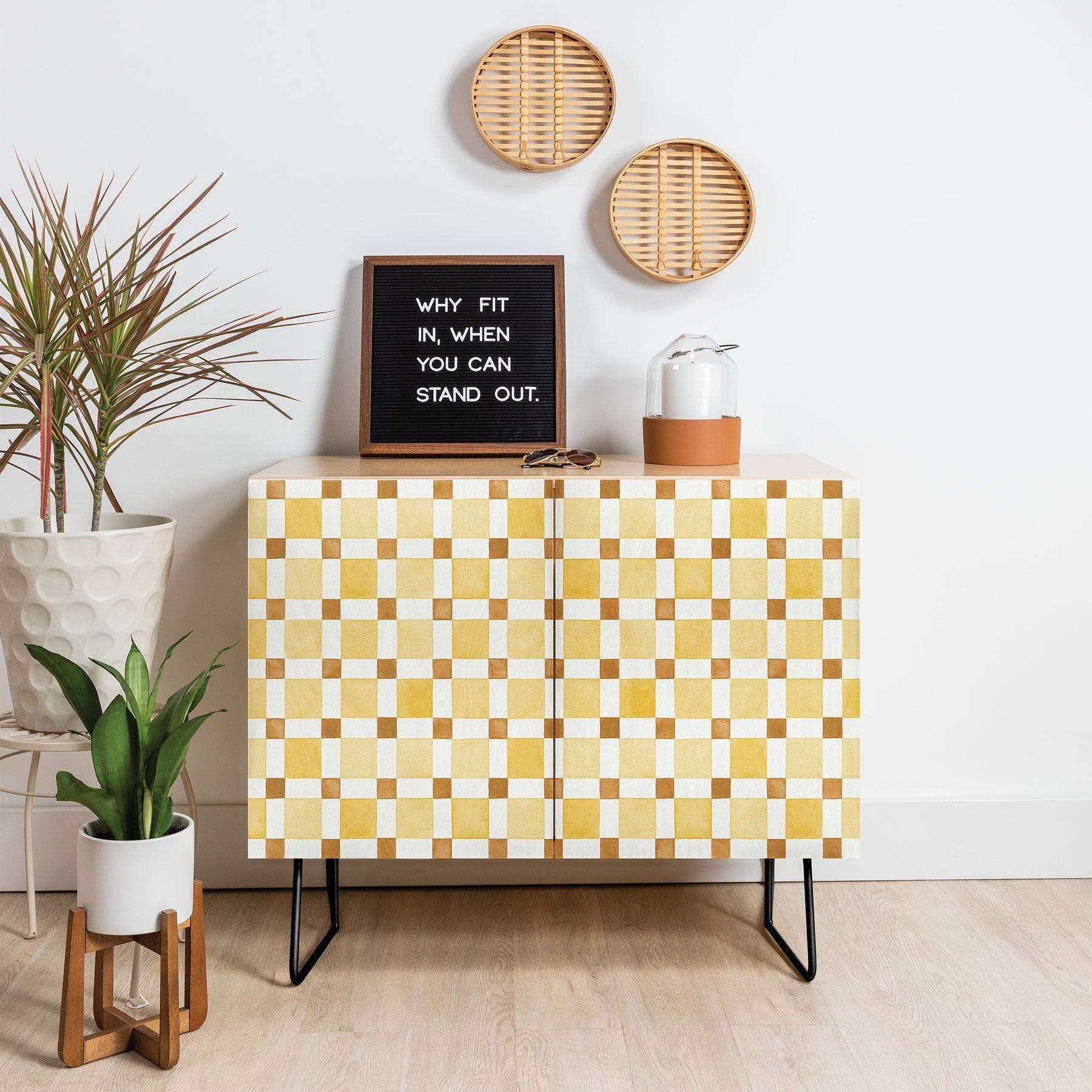 Ninola Design Everyday Artifact Checker Mosaic Tiles Geometry Yellow Credenza