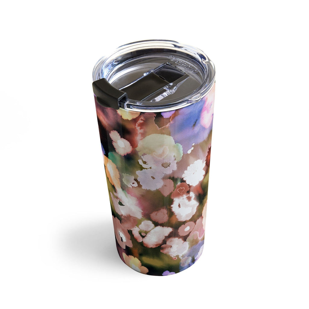 Ninola Design Botanic Retreat Ombre Abstract Watercolor Flowers Pink gold Travel Mug