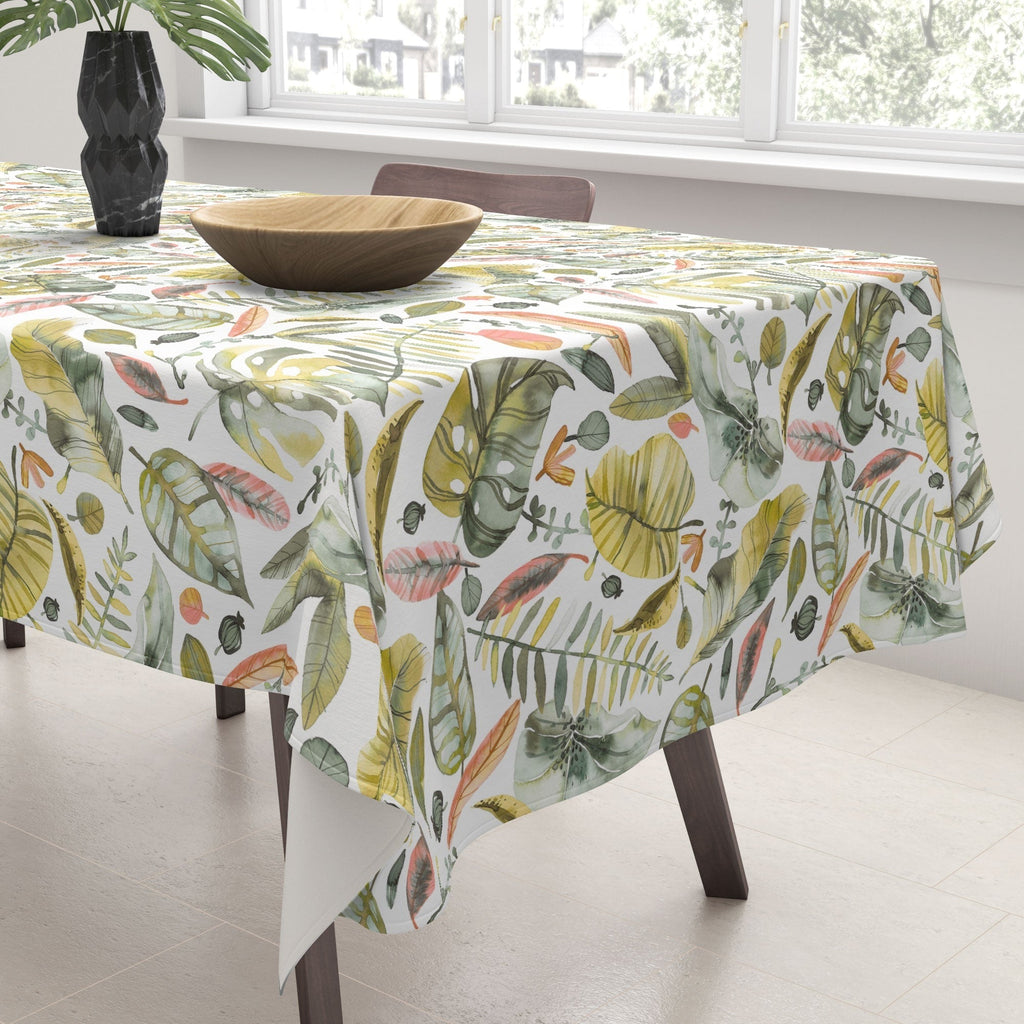 Ninola Design Botanic Retreat Tropical Jungle Leaves Botanical Green Orange Tablecloth